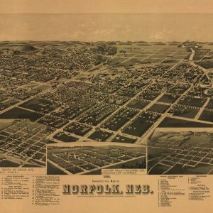 1889 perspective map of Norfolk, Nebraska