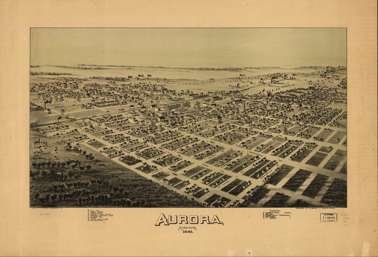 Bird's-eye view Aurora, Missouri - 1891 Bird's-eye view Aurora, Missouri - 1891