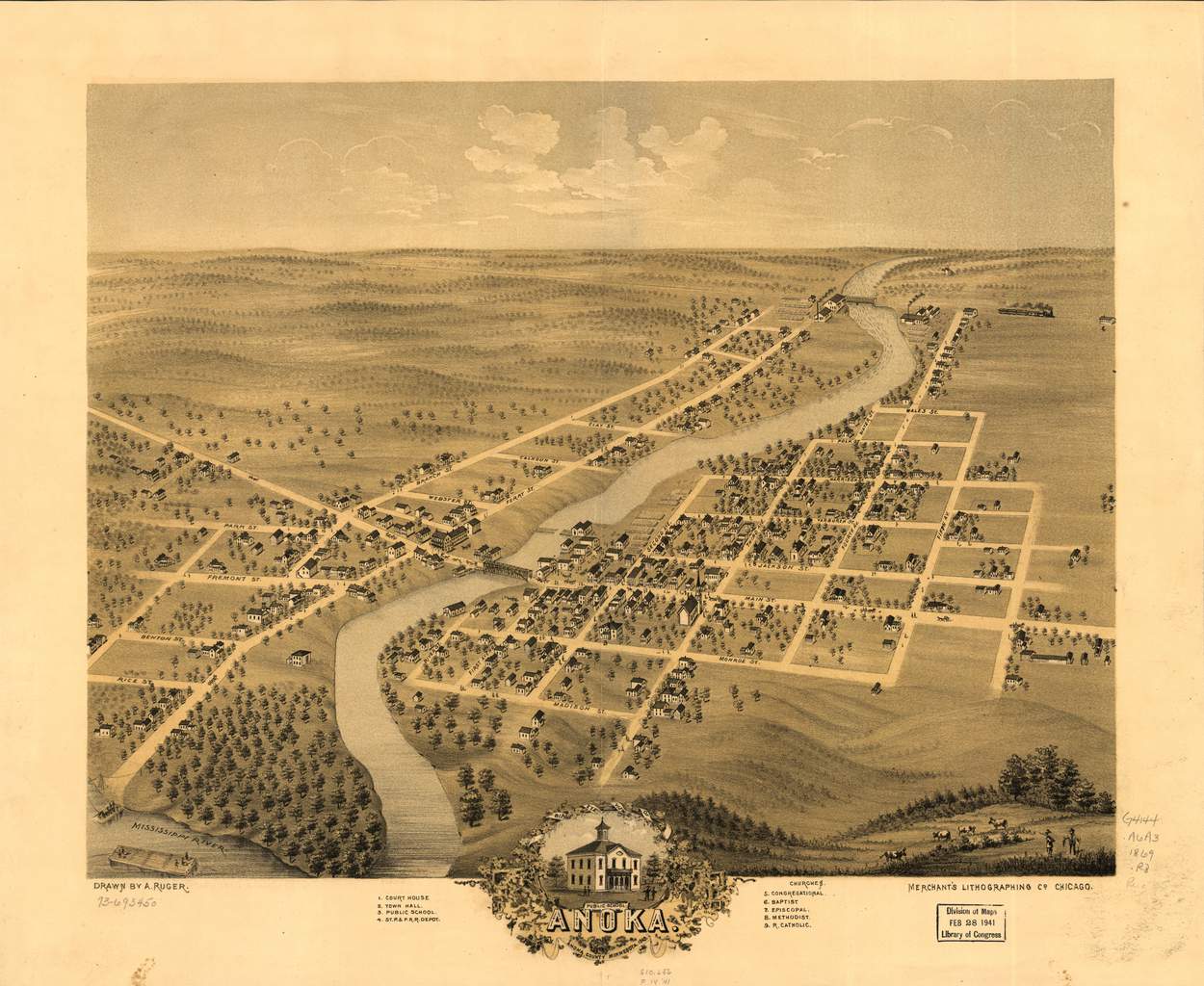 Bird's eye View Anoka, Anoka County - 1869 Bird's eye View Anoka, Anoka County - 1869