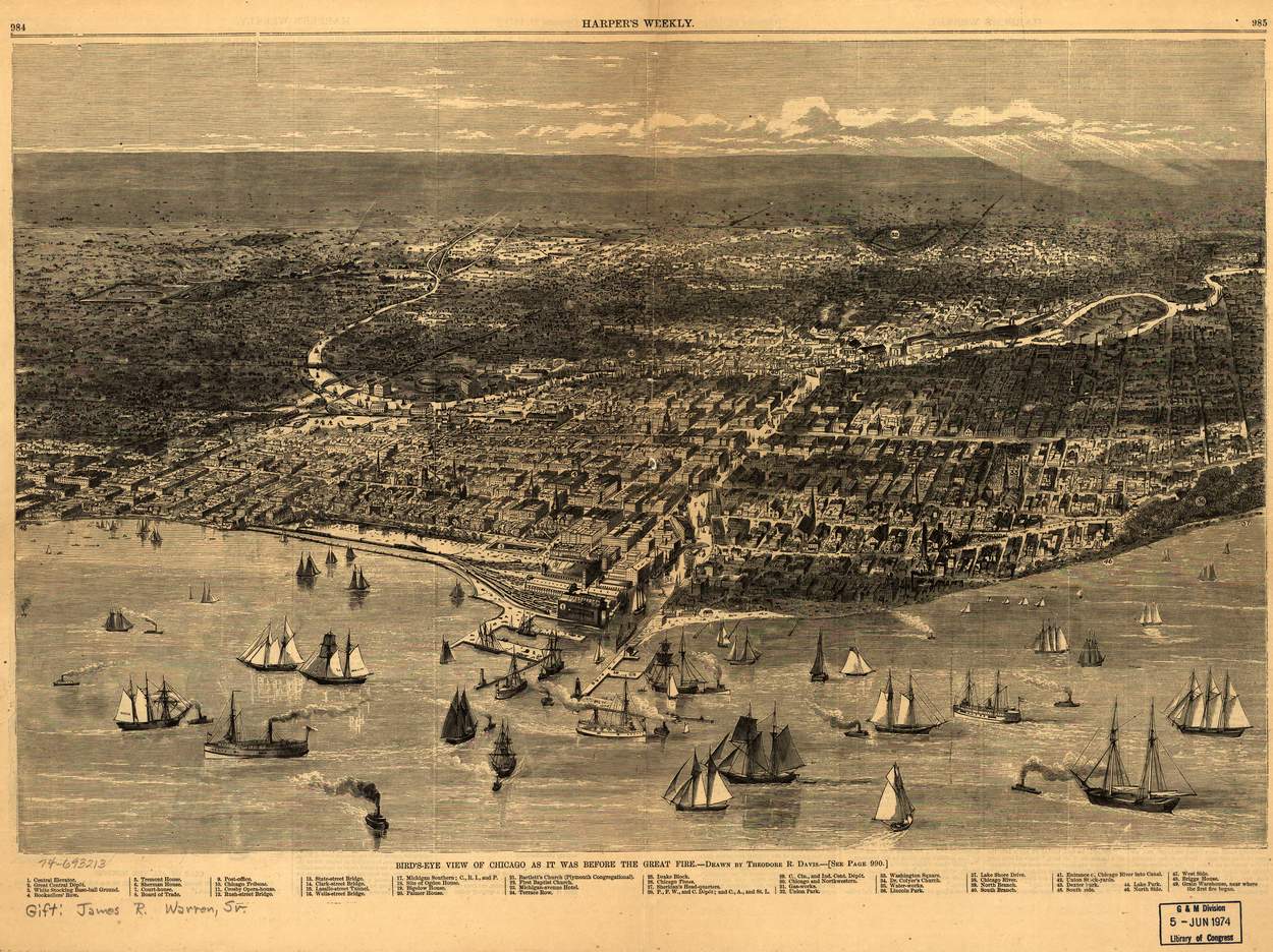 Bird's-eye view Chicago before the great fire Bird's-eye view Chicago before the great fire