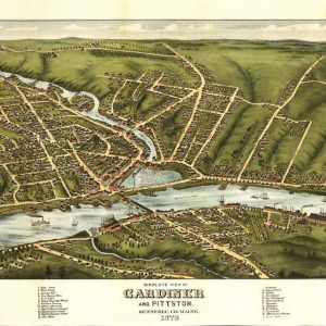 Bird's-eye view Gardiner and Pittston - 1878