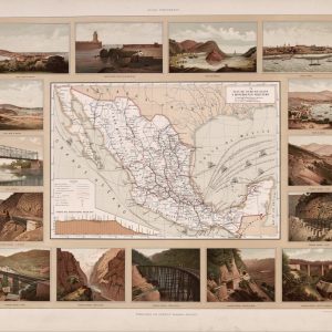 Communications and Maritime map surrounded by illustrations