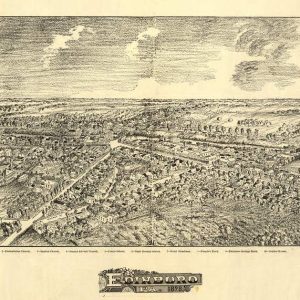 Bird's-eye view map of Edinboro, PA, in 1898, showing detailed streets, historic buildings, and Lake Conneauttee landscape