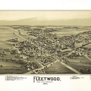 Vintage 1893 bird's-eye view map of Fleetwood, Pennsylvania, showing detailed streets, buildings, and landscape in a sepia-toned lithograph