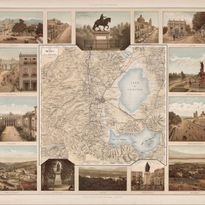 Pictoresque map of Mexico surrounded by illustrations