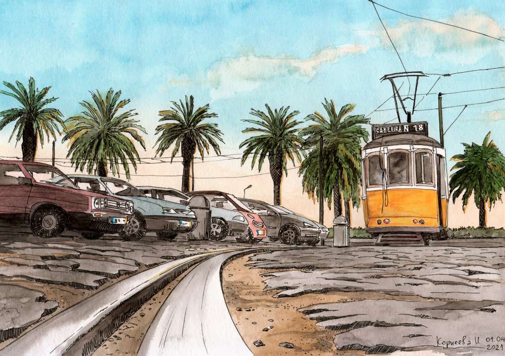 Inna Korneeva - Tram in Lisbon, Portugal