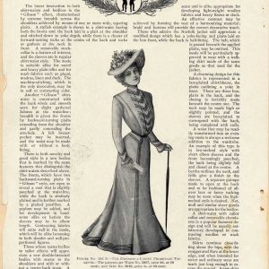 1902 Fashions of To-Day magazine page featuring a woman in a Gibson Girl promenade toilette with a wide hat and parasol.