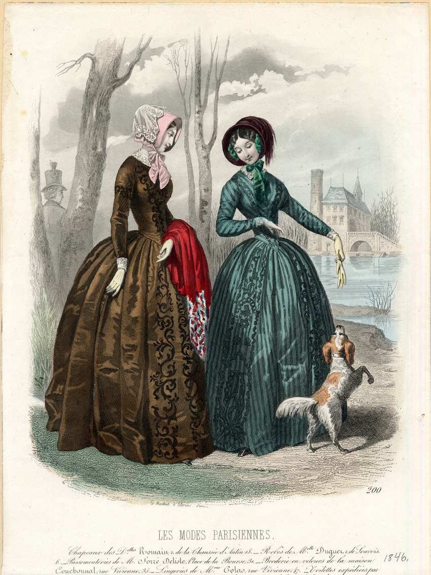 Les Modes Parisiennes 1846 French Victorian Fashion Plate Illustration French Fashions - 1846