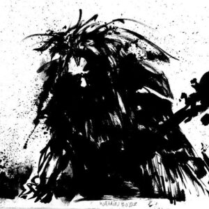 Monochrome black ink live concert painting of Swedish black metal band Watain by Norwegian artist Kim Diaz Holm.