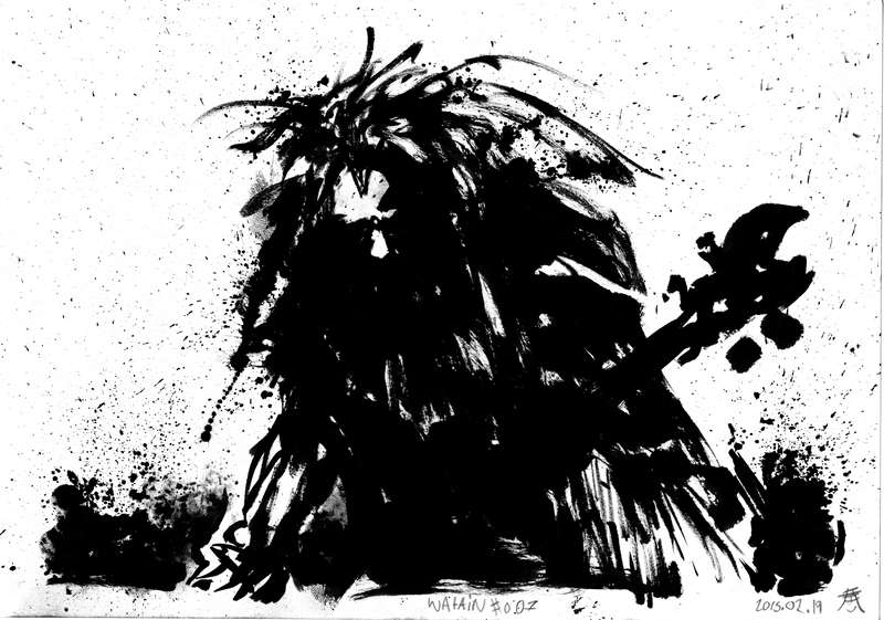 Watain live black metal ink illustration by Kim Diaz Holm Monochrome black ink live concert painting of Swedish black metal band Watain by Norwegian artist Kim Diaz Holm.