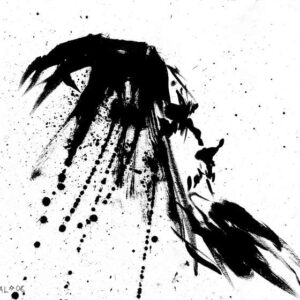 Minimalist black ink live concert painting of Swedish black metal band Dark Funeral with sharp claw textures by artist Kim Diaz Holm.
