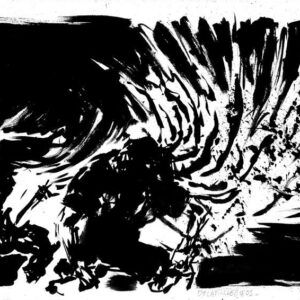 Monochrome live concert ink painting of death metal band Decapitated featuring dynamic radial brushstrokes by artist Kim Diaz Holm.