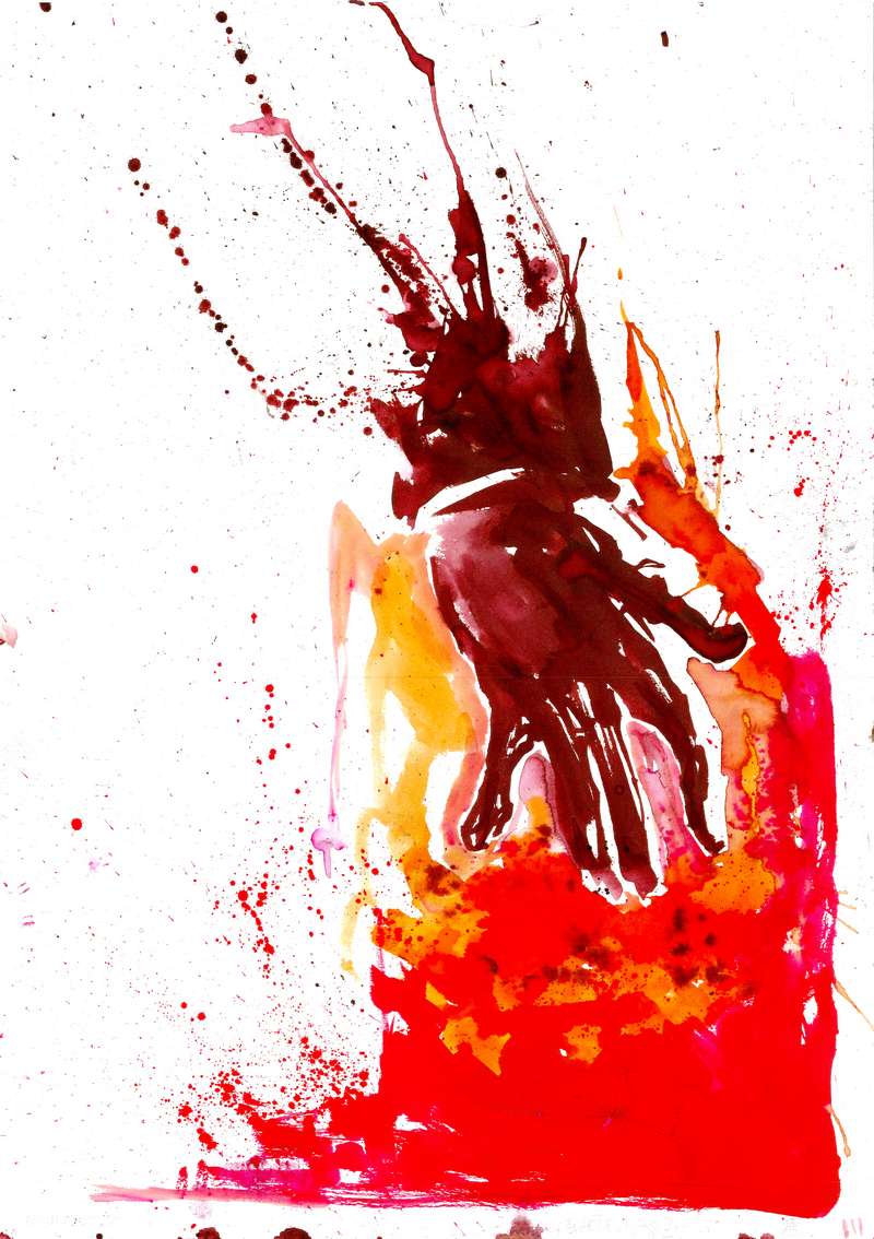 Extreme music blood hand element by Den Unge Herr Holm Extreme music blood hand element by Den Unge Herr Holm featuring a dripping red palm silhouette over a fiery background.