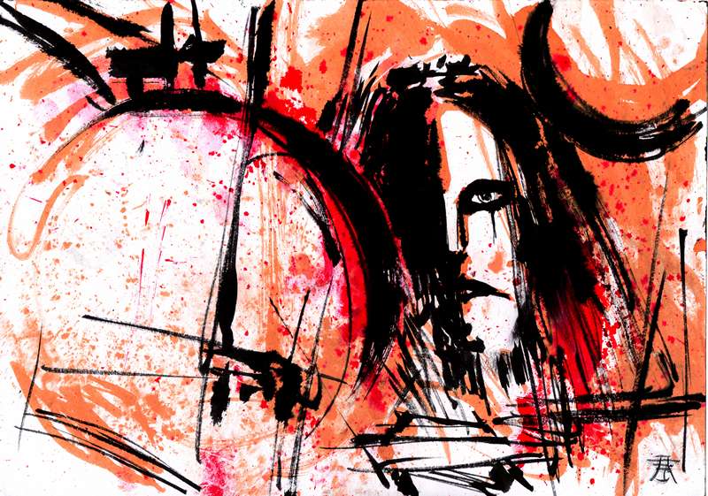 Extreme metal music portrait by Den Unge Herr Holm Extreme metal music portrait by Den Unge Herr Holm featuring dark corpse paint makeup and abstract red symbols.